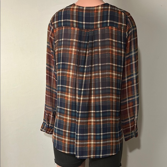 Anthropologie Maeve Semi  Sheer Plaid Button Down Blouse Long Sleeved Sz S - Picture 9 of 15